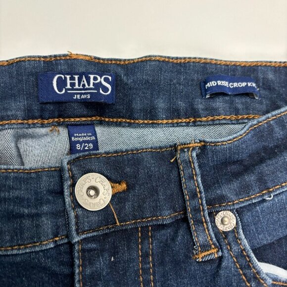 Chaps Mid Rise Crop Kick Women's size 8 Dark Wash Blue Denim jeans - Picture 2 of 4